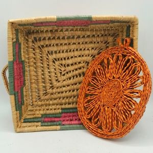 Vintage woven basket and hot plate
